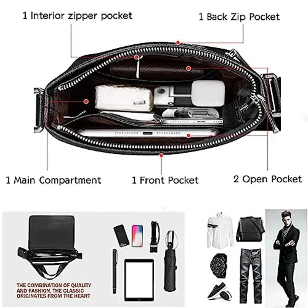 Vegan Leather Crossbody Bag Minimal Chic Messenger Satchel for Men Travel Work